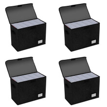 4X Comic Book Storage Boxes, Back to School Fold Comic Short Box Case with Lid, Book Bin Holds 150 Comics Black