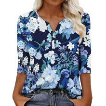 Women's sleeve V-neck T-shirts for Spring -Sky Blue XL
