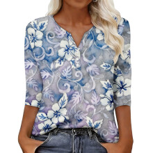 Women's sleeve V-neck T-shirts for Spring comfortable,-Multi S