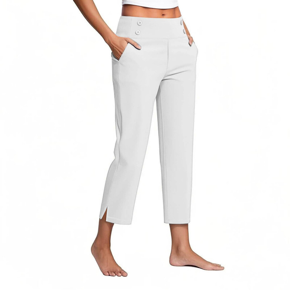Womenâs  Work Pants High Waist Pull on Wide Leg-White XXL