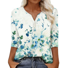 Women's sleeve V-neck T-shirts for Spring comfortable,-Mint S