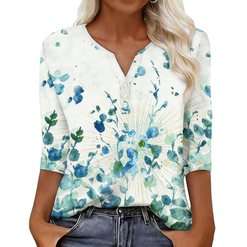 Women's sleeve V-neck T-shirts for Spring  comfortable,-Mint S