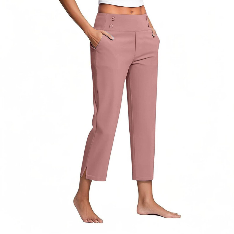 Womenâs  Work Pants High Waist Pull on Wide Leg Slacks-Pink XXL