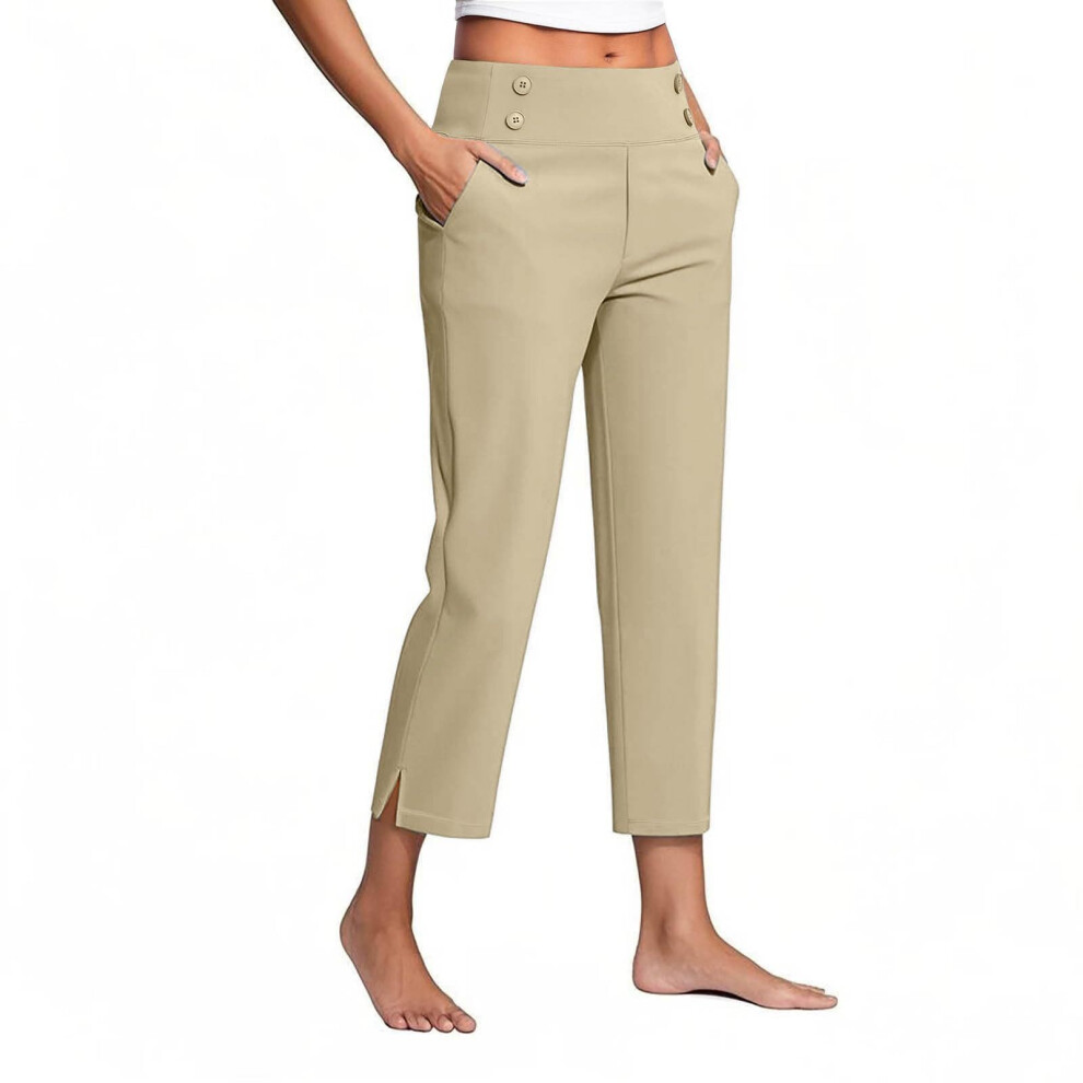 Womenâs  Work Pants High Waist Pull on Wide Leg Slacks-Beige M