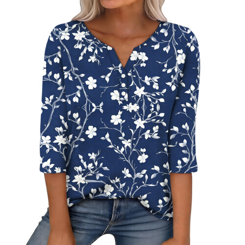 Women's sleeve V-neck T-shirts for Spring  comfortable,-Blue M 2