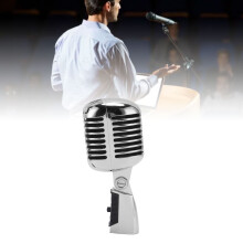 Retro Silver Cardioid Dynamic Microphone with Adjustable Pickup Angle