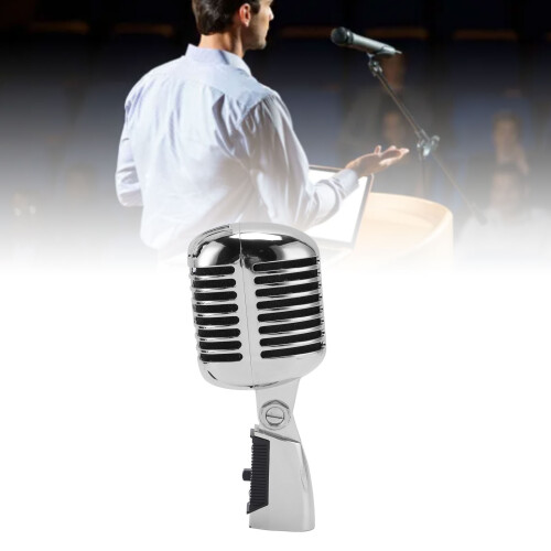 Retro Silver Cardioid Dynamic Microphone with Adjustable Pickup Angle