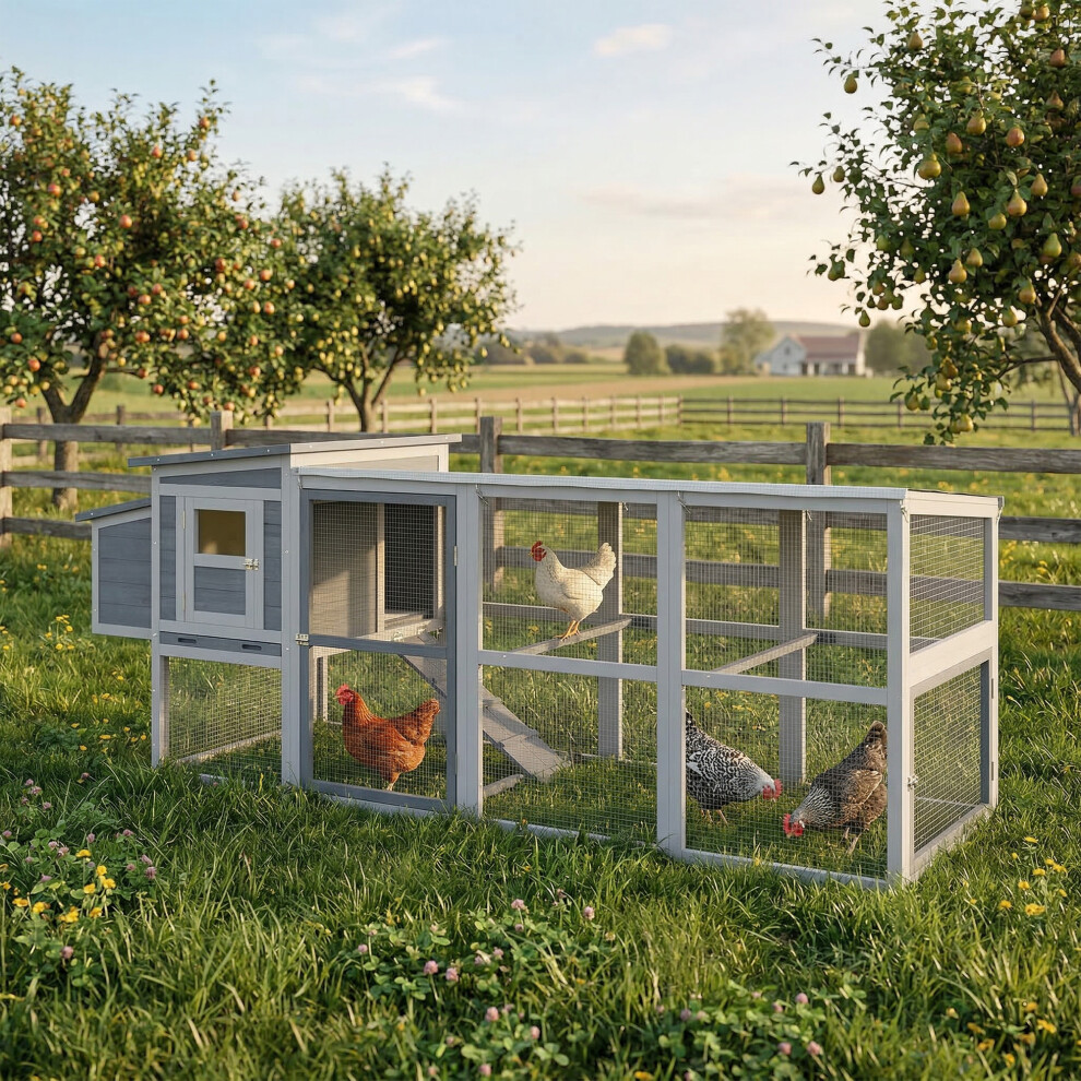 Pawhut Large Chicken Coop, Wooden Hen House With Covered Run