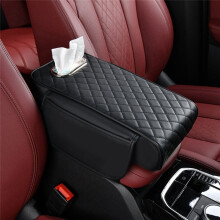 Car Armrest Cover PU Leather with Tissue Storage Memory Foam Height Pad Auto Center Armrest Protective Cushion Support C