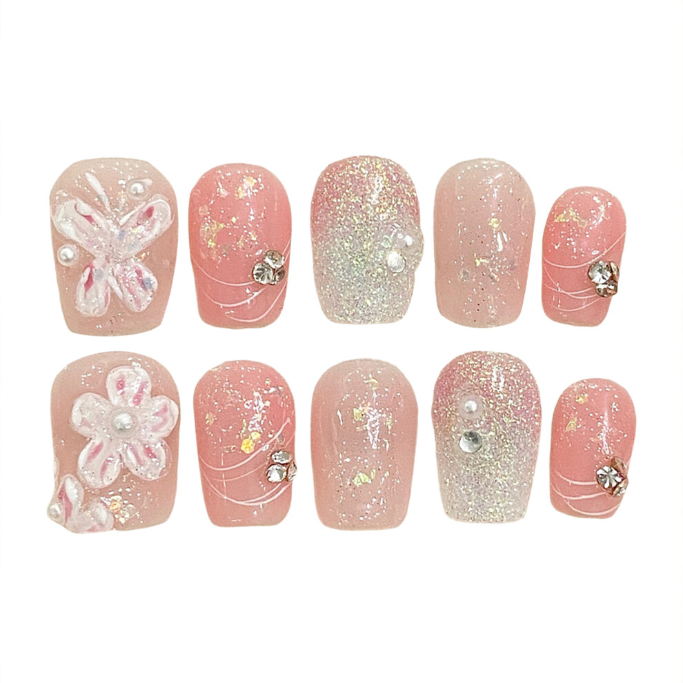 Roc-Electron (Xs) Floral French Press On Nails For Dress Matching