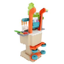 Kids Kitchen Play Set with Counter, Cart, Food & Cooking Toy, Plastic