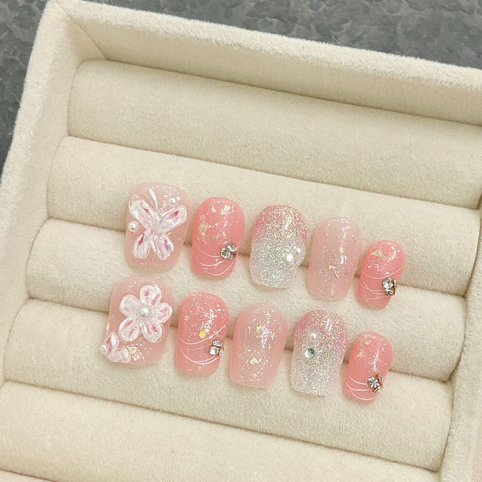 Roc-Electron (S) Floral French Press On Nails For Dress Matching