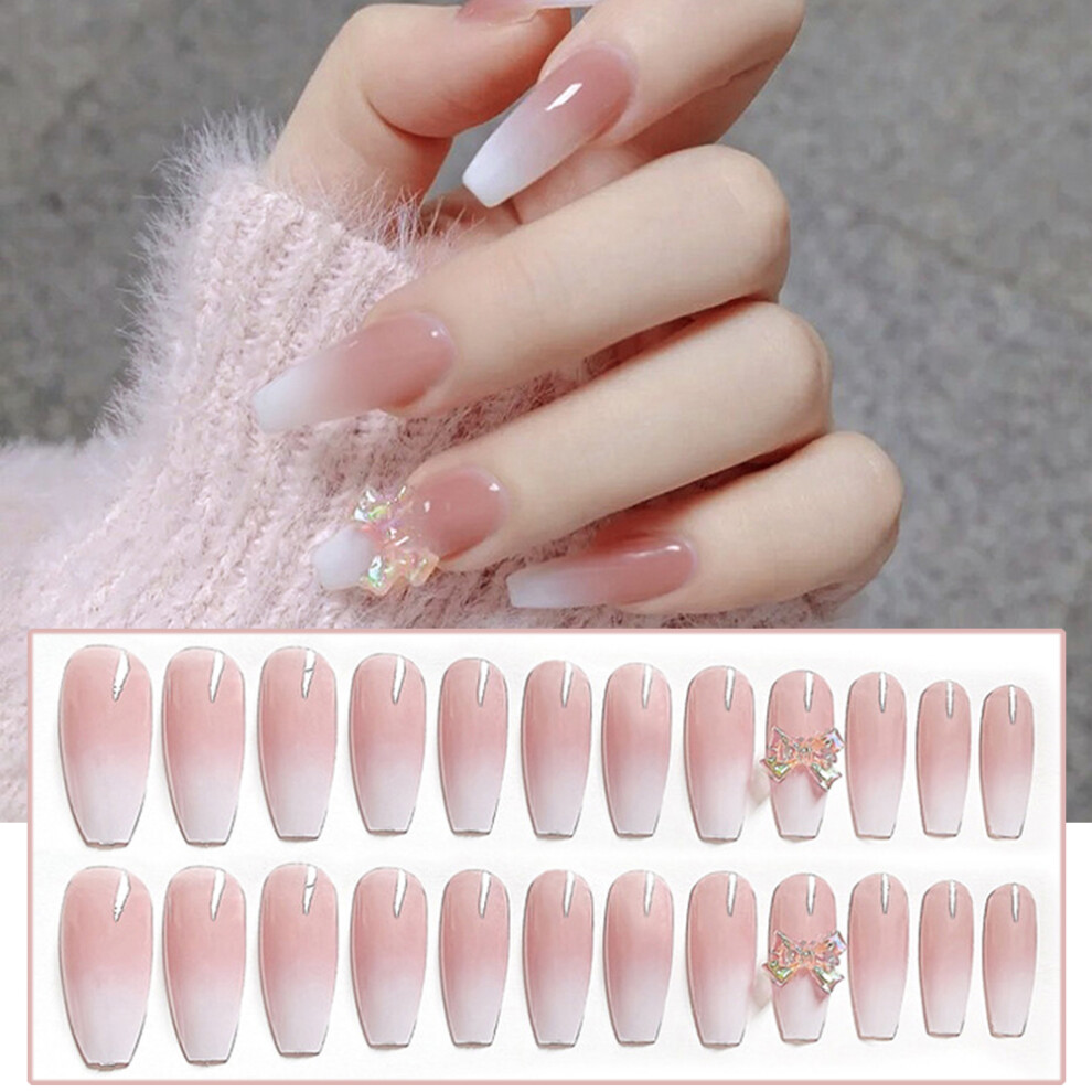Zhouq-Outdoors (Jelly Glue Model) Gradient Pink Fake Nails - Easy Manicure For Beginners