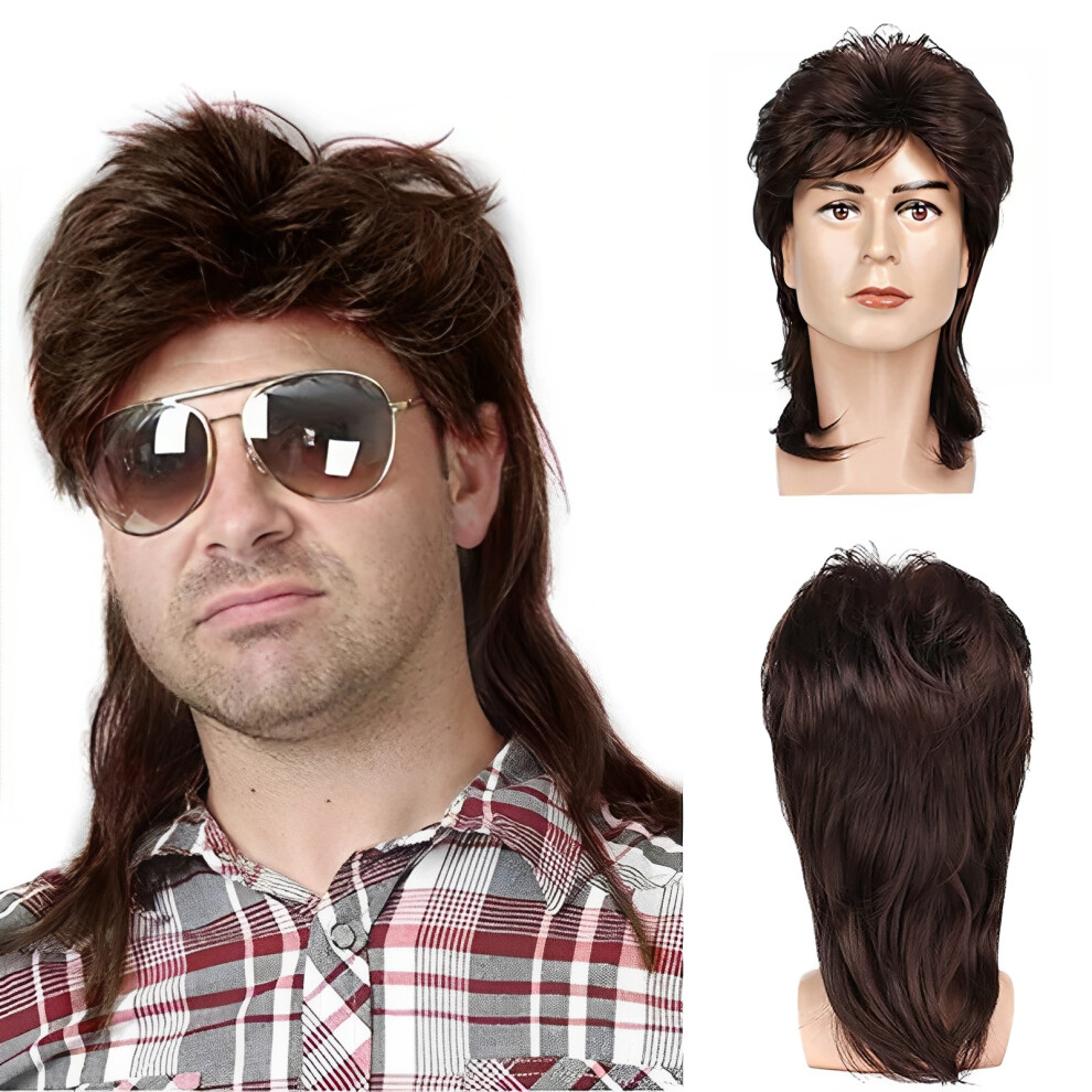 Roc-Electron (Dark Brown, 55Cm) Metal Mullet Wig For Men - Halloween Rock Costume