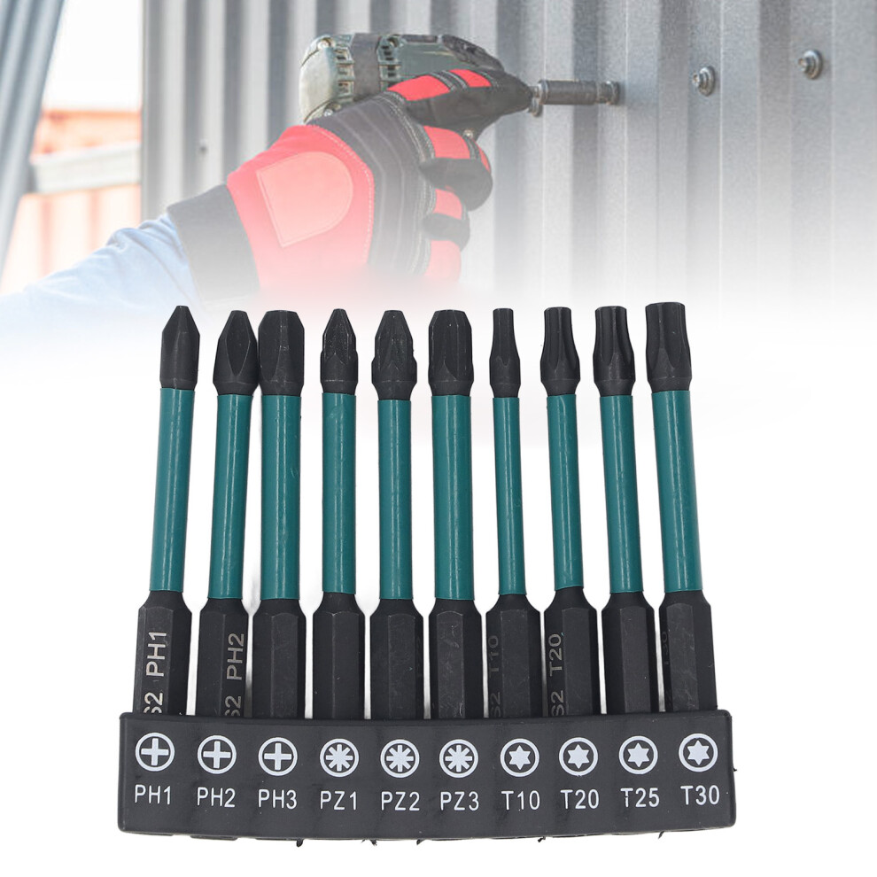 10Pcs 1/4In Hex Shank S2 Alloy Steel Impact Driver Bit Set, Black 4061391185291