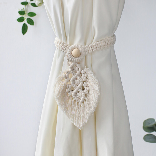 (White) Boho Cotton Curtain Tiebacks, 2PCS, No Tools Needed 2