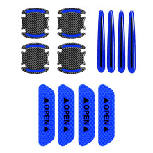 Blue Car Reflective Stickers Set with Carbon Fiber Door Handle Protectors, Waterproof Scratch Resistant Design