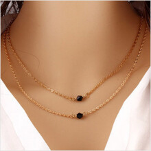 (Black) Women\'s Double Layer Choker Necklace with Beads