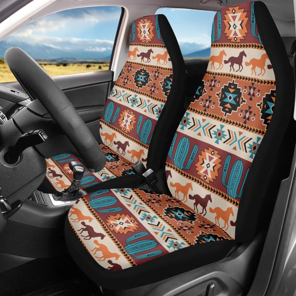 Aztec Tribal Print Car Seat Covers Set 2Pcs Universal Fit Durable Breathable Polyester For Cars 9771547613312