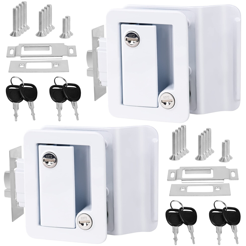 Rv Door Lock With Deadbolt, 2 Pack White Camper Entry Door Lock Replacement, Zinc Alloy Waterproof Set 9771547613343