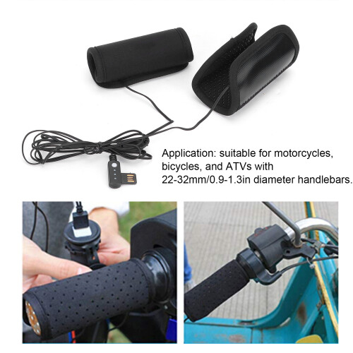 3Level USB Heated Handlebar Grips for Motorcycle AntiSlip Replacement 2232mm 2