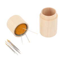 Large Beech Wood Round Sewing Pin Cushion Box – Multifunctional, 8.5x4cm