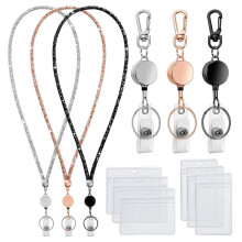 Lanyards for Id Badges 9 in 3 Set Bling Badge Lanyard with Id Badge Holder Retractable Crystal Teacher Lanyards
