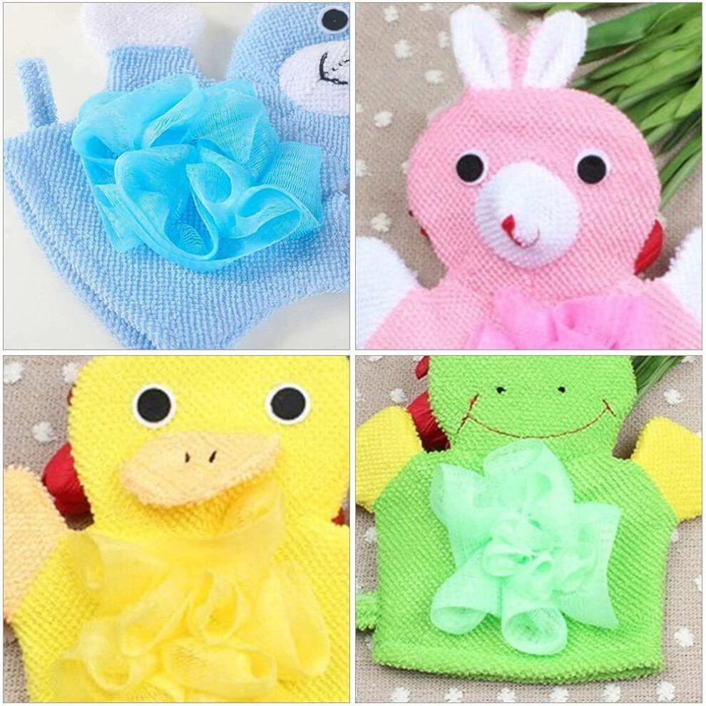 Baby Bath Gloves 4 Pcs Cartoon Exfoliating Shower Mitts for Kids Soft & Gentle