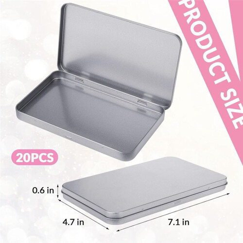 Rectangular Metal Tin Box with Lid Metal Hinged Lid Tin Metal Empty Tin Box Container Silver Storage Tin Box,10PCS 2
