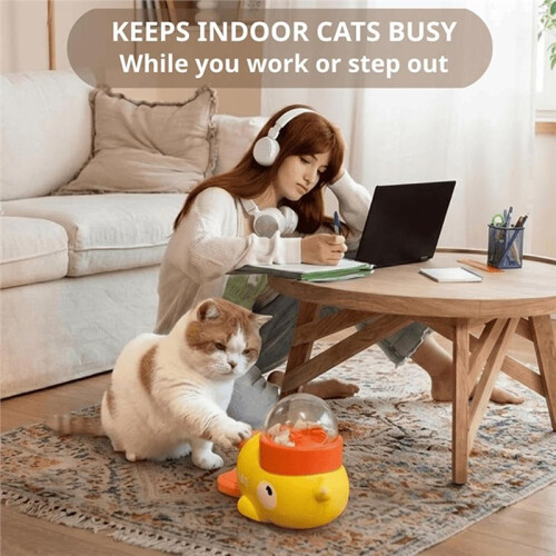 Cat Feeder, Duck-Shaped Cat Treat Dispenser, Interactive Slow Feeder, Push-Button Toy A 1