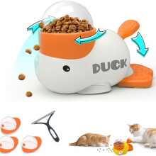 Distributeur de Croquettes pour Chat en Forme de Canard, Distributeur Interactif Ă Alimentation Lente, Jouet Ă Bouton-Poussoir A