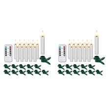 24Pcs LED Taper Candles Light Set Flameless 3D Wick Candles with Clip- Christmas Tree Design Warm White Light