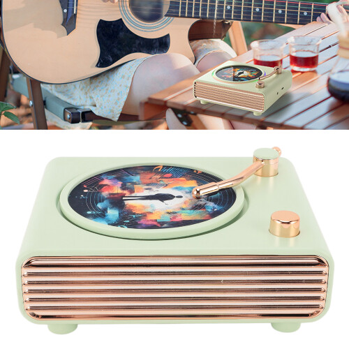 Vintage Green Bluetooth Record Player Speaker 1200mAh Wireless 2