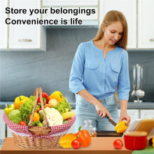 Rieten Mand van 35,5 cm met Handvat, Rieten Picknickmand met Geruite Voering, Mand voor Fruit, Wijn, Bruiloft, Picknick