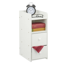 White Narrow Bedside Table with 2 Drawers