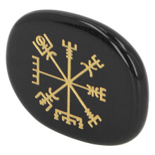 Healing Crystal Stone with Nordic Vikings Symbol, Flat Oval, Black