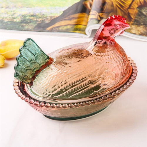 Home Tabletop Decor Chicken Jar - Crystal Glass Lidded Container for Candy & Snacks 1