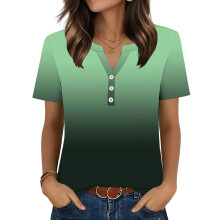 Womens Tops V Neck Short Sleeve Shirts Casual Blouse-Green XXL