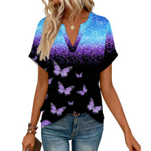 Women's Short Sleeve V-Neck Blouses, Work Blouses,-Black M