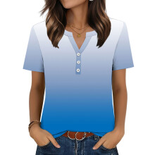 Womens Tops V Neck Short Sleeve Shirts Casual-light blue XL