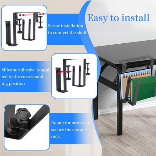 Metal Clamp- Desk Side Storage Rack Double Layer No Drilling Organizer Double Layer 1
