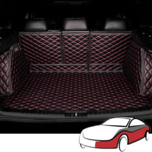 Trunk Mat Waterproof Leather Cargo Liner Full Coverage Tailored Fit Durable Black Red for Volvo V90