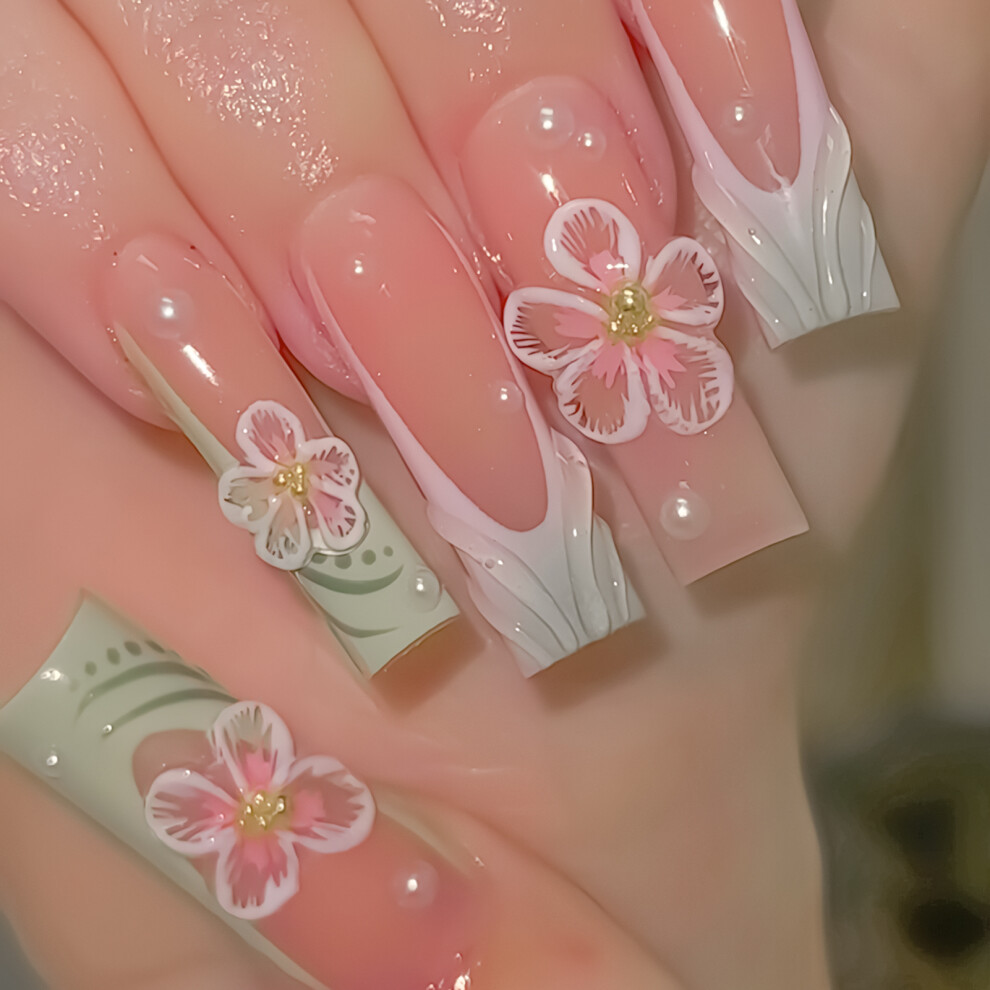 Roc-Electron Pink 24Pcs French Tip Fake Nails, Durable & Stylish