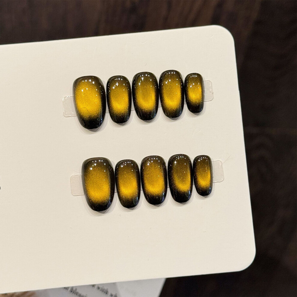 Roc-Electron (M) 10Pcs Retro Amber False Nails Short Oval Glossy
