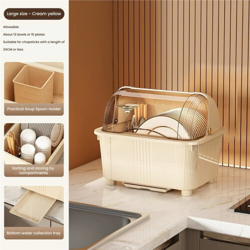 Large Capacity Kitchen Bowl Storage Organizer Dish Shelf Dustproof Drainage Storage Box Draining Dish Dryer Kitchen B 1