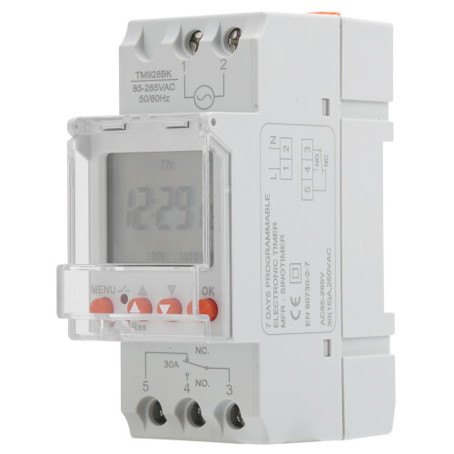 Digital Timer Switch 24H LCD Backlight 30A 85-265V DIN Rail TM928BK