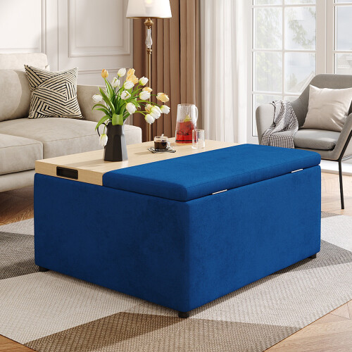 3-in-1 Storage Ottoman Stool Velvet Footstool with Hinged Lid