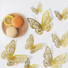 (Gold, 6) 3D Golden Butterfly Wall Stickers for Kids Room