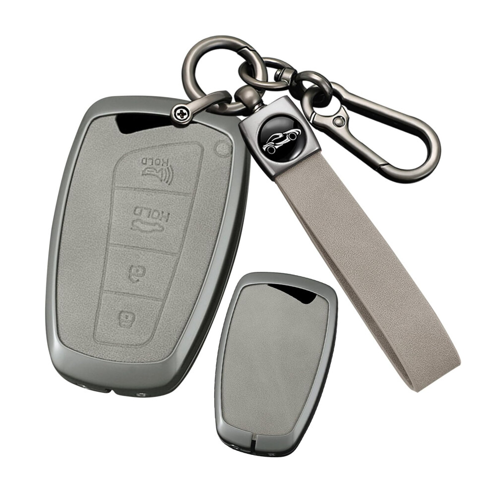 Key Fob Cover For Hyundai Genesis Santa Fe Equus Azera Ix45, Duallayer Leather And Metal Key Case 9771547614685