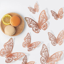 (Rose Gold, 6) 3D Golden Butterfly Wall Stickers for Kids Room